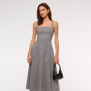 Abercrombie & Fitch Gingham Square Neck Midi Dress